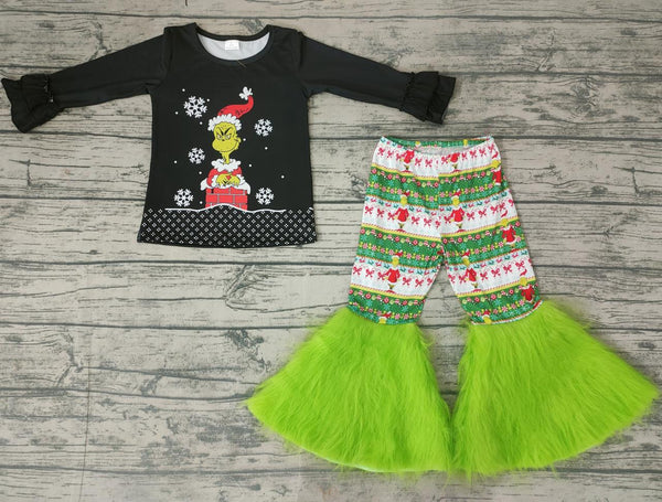 GLP0152 toddler girl clothes girls christmas outfit christmas fur set