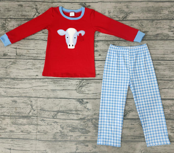 BLP0019 kids clothes boys red cow embroidery winter outfits