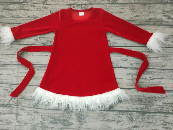 GLD0084 kids clothes girls red velvet dress winter dresses christmas dresses