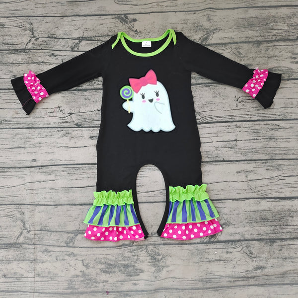 LR0133 baby halloween clothes embroidery ghost romper