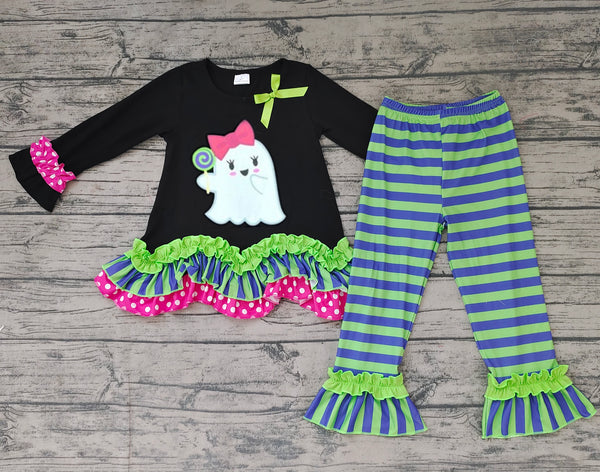 GLP0182 kids clothes girls embroidery ghost toddler halloween outfit