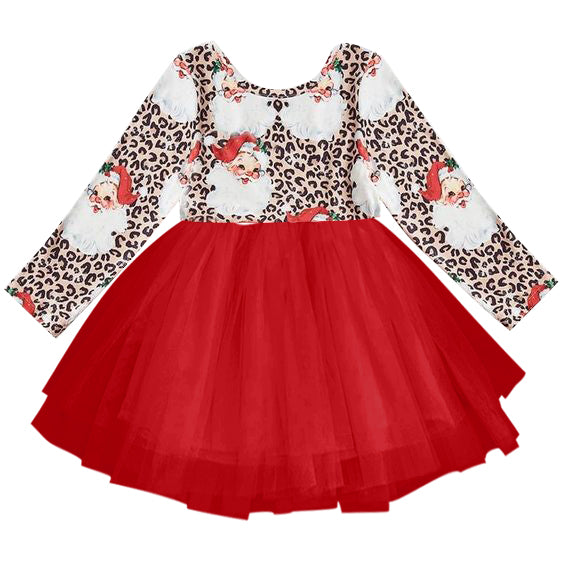 GLD0132 red santa claus baby girl clothes tulle christmas dress