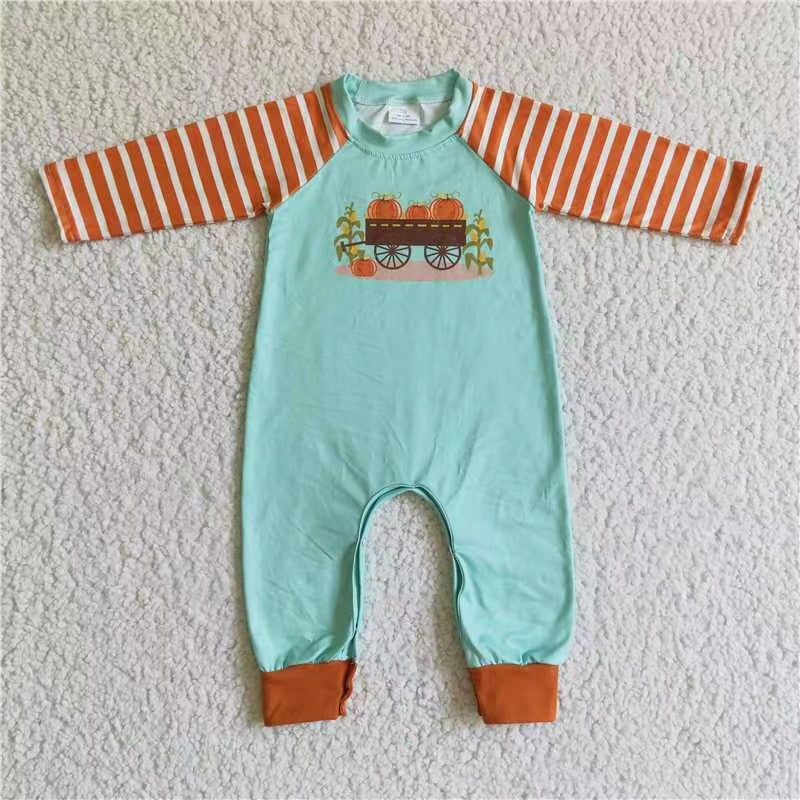 LR0046 baby boy clothes pumpkin romper toddler halloween costume