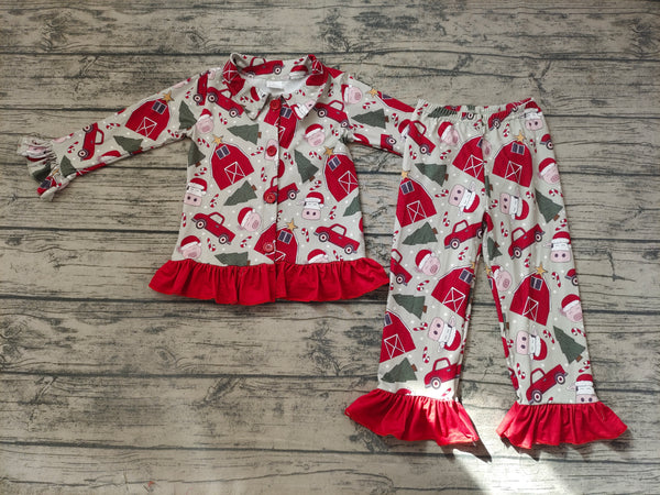 GLP0349 baby girl clothes sleepwear farm red winter pajamas set