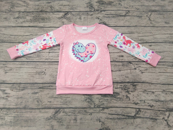 GT0087 baby girl clothes heart dinosaur valentines day shirt