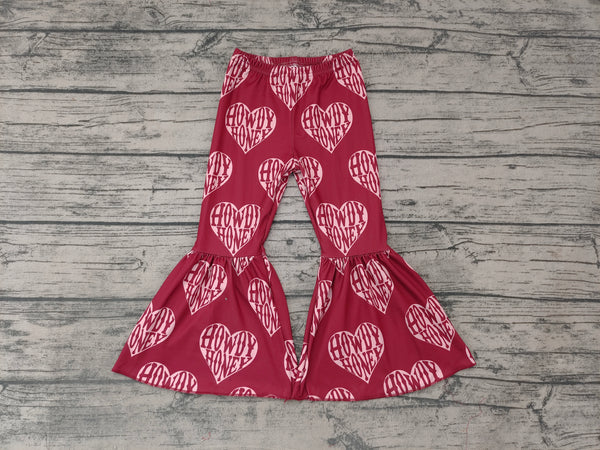 P0052 baby girl clothes heart valentines day bell bottom pant