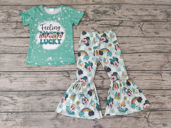 GSPO0430 baby girl clothes St. Patrick's Day bell bottom set outfits