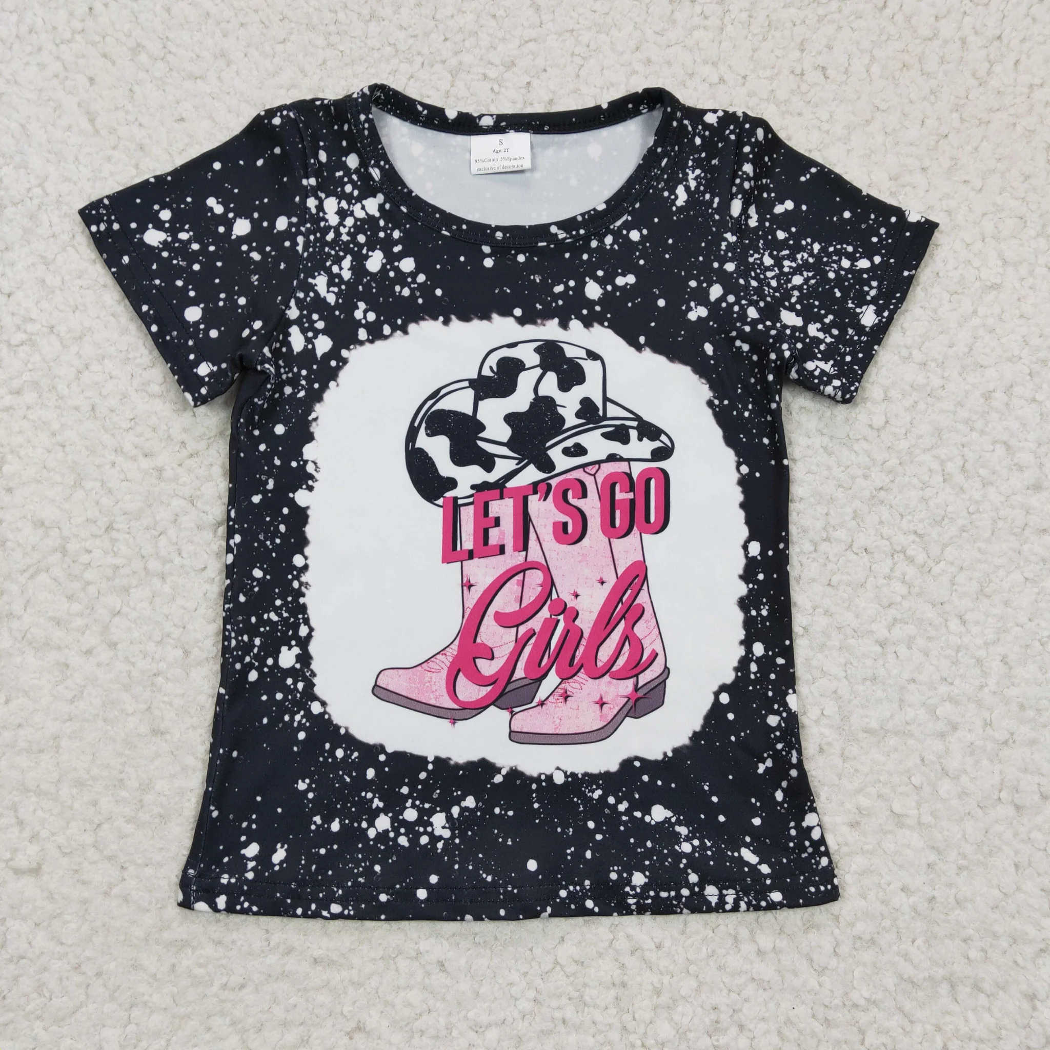 GT0125 toddler girl clothes black let's go girls summer tshirt