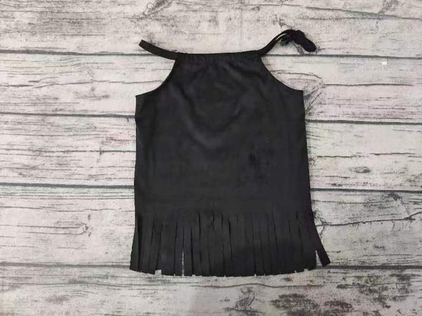 GT0088 toddler girl clothes black tassel summer top