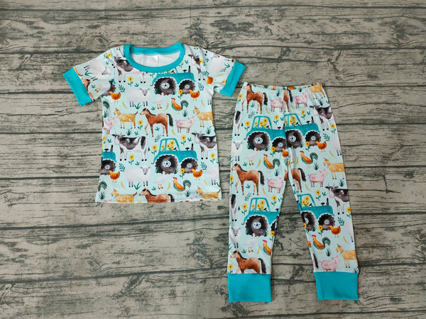 BLP0150 baby boy clothes farm short sleeve pajamas set fall spring outfits