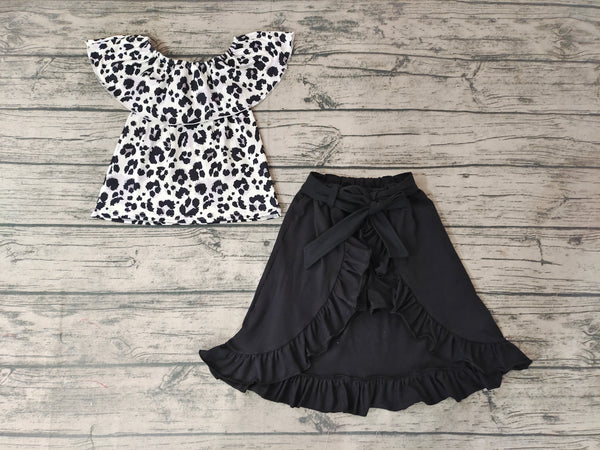 GSSO0183 kids clothes girls black leopard skirt summer outfits
