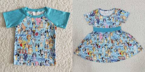 toddler clothes blue cartoon animal dog matching summer clothes
