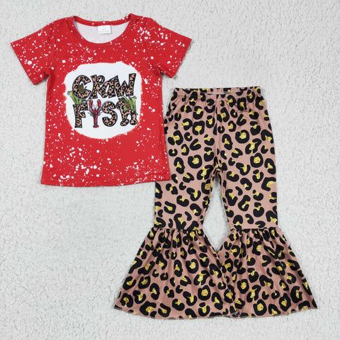GSPO0332 baby girl clothes  red leopard crawfish fall spring outfits