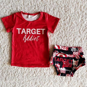 B10-23 baby girl clothes red target bummies set