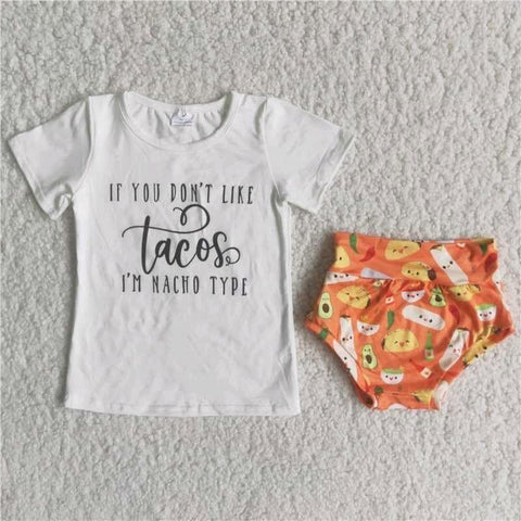 girl white if you don't like tacos bummies short sleeve set