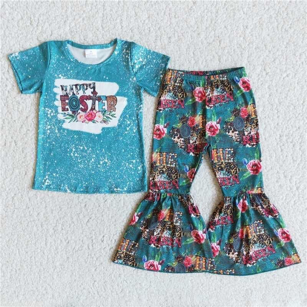 kids clothing happy easter spring fall short sleeve set