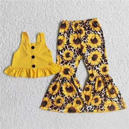 C8-22 girl clothes sunflower yellow sleeveless fall spring set