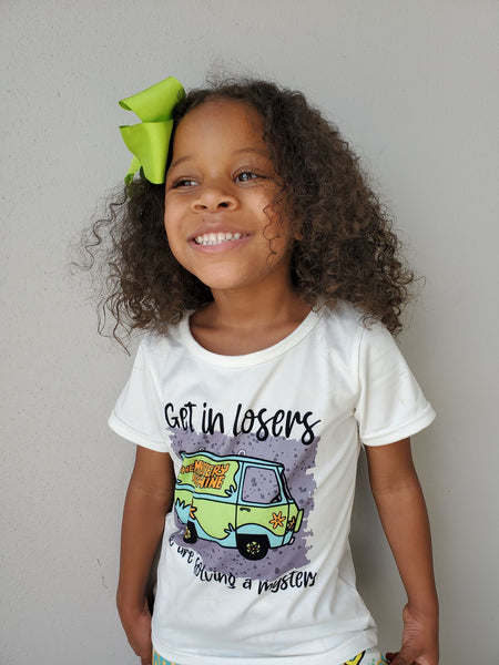 E8-2 girls outfits get in losers short sleeve green spring fall set