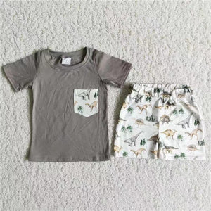 D11-12 baby boy clothes summer dinosaur summer shorts set