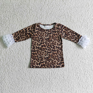 6 A23-4 baby girl clothes leopard lace winter shirt