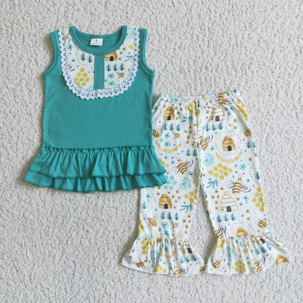 A8-12 promotion girl bee green sleeveless fall sping set(capris)-promotion 2024.2.44 $2.99