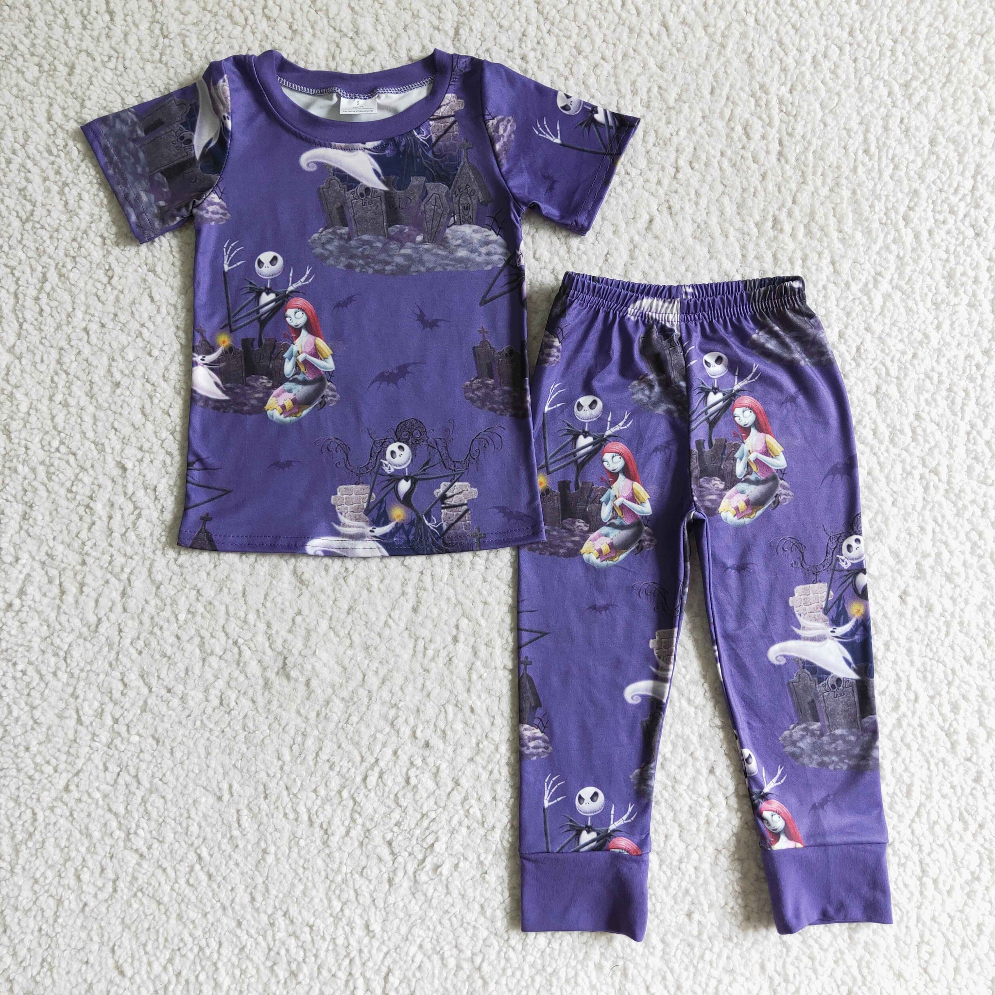 BSPO0026 halloween pajamas purple boy short sleeve set