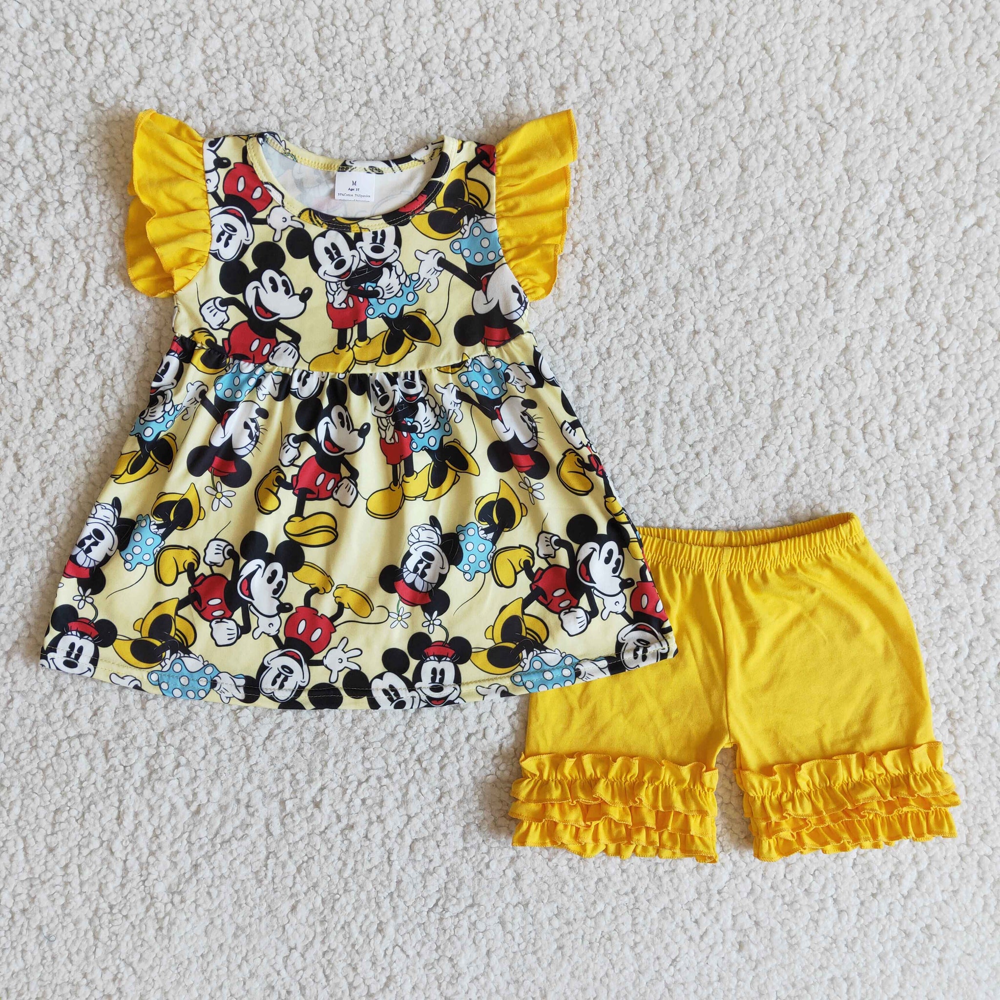 girl clothes summer yellow cartoon flutter sleeve set