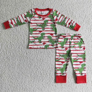 BLP0110 sleepwear dinosaur stripe christmas pajamas set