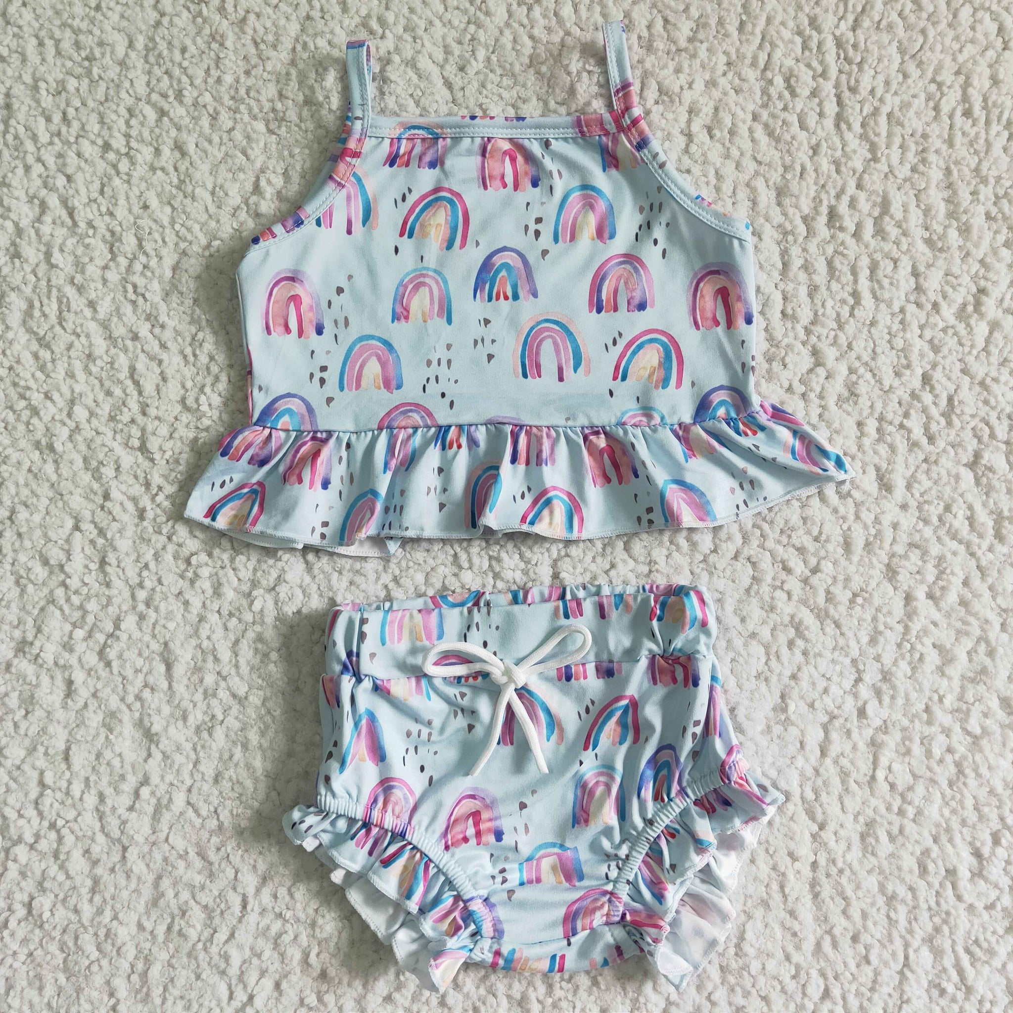 GBO0033 girl clothing summer rainbow bummies set