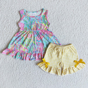 E8-19 baby gir clothes sleeveless summer shorts set