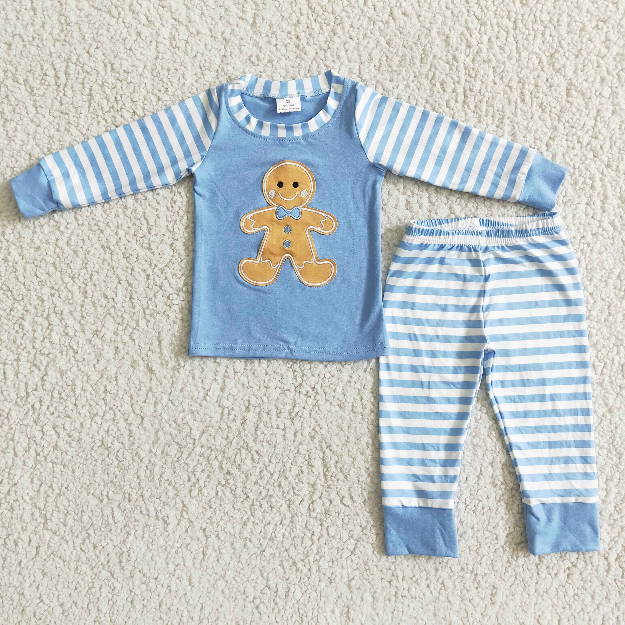 6 B8-23 sleepwear boy blue stripe winter cartoon embroidery pajama sets