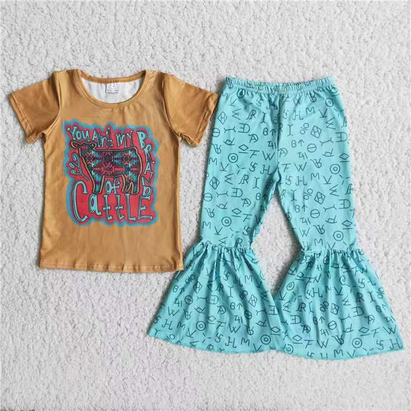 C9-22 girl yellow cattle short sleeve fall spring set-promotion 2024.1.6