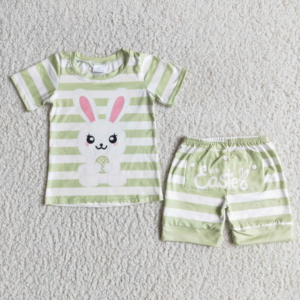 E5-12 kids clothes boys bunny green stripe easter outfits-promotion 2024.1.13
