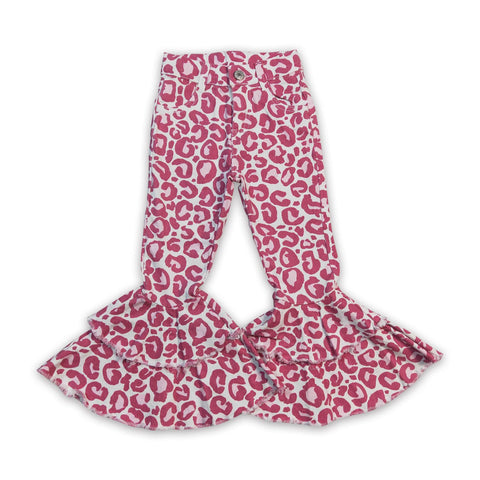 P0044 kids clothes girls pink leopard bell bottom pants flare pant