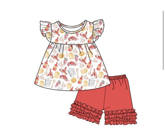MOQ:5sets each design custom order girl red crawfish summer outfits