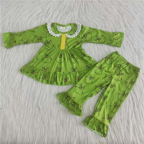 Girl green long sleeve pajamas christmas outfits
