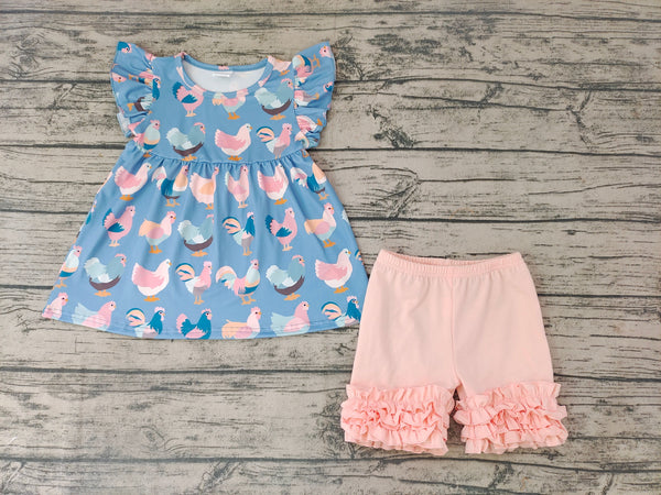 GSSO0168 kids clothes girls chicken summer outfits shorts set