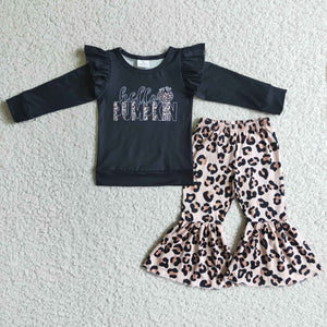 GLP0056 pumpkin leopard kids clothes girls baby girl outfit set
