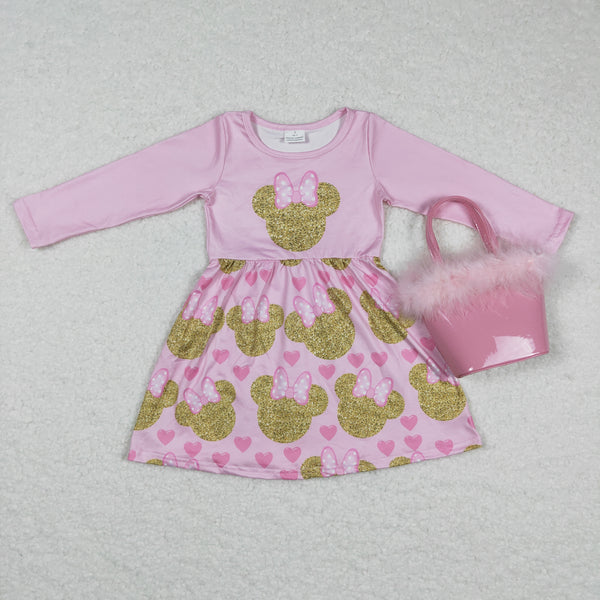 GLD0156 baby girl clothes cartoon pink winter dress 1