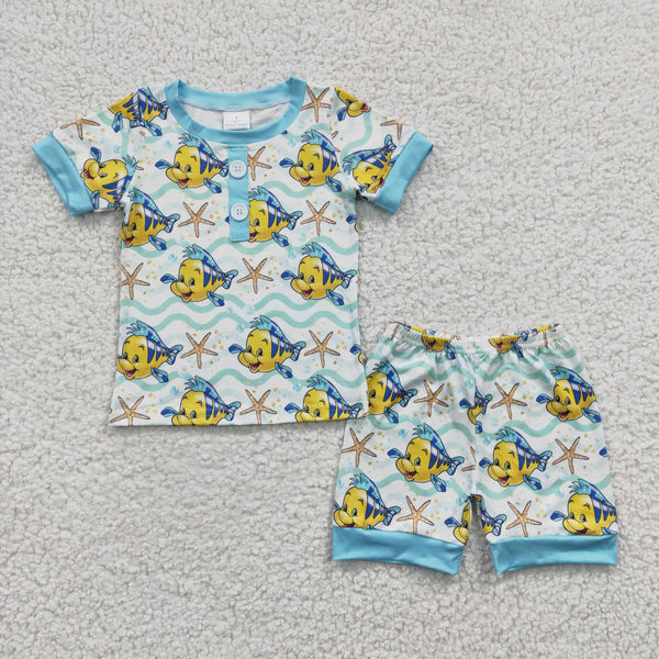 BSSO0114 baby boy clothes cute fish cartoon summer outfits