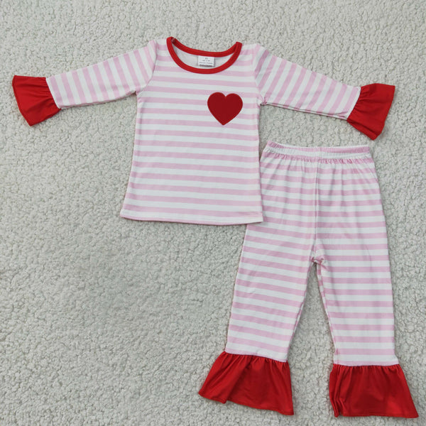 GLP0383 baby girl clothes pink stripe embroidery heart valentines day outfits