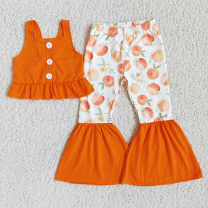 girl clothing orange sleeveless spring fall bell pants set