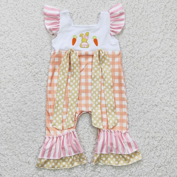 SR0129 baby girl clothes embroidery carrot easter romper