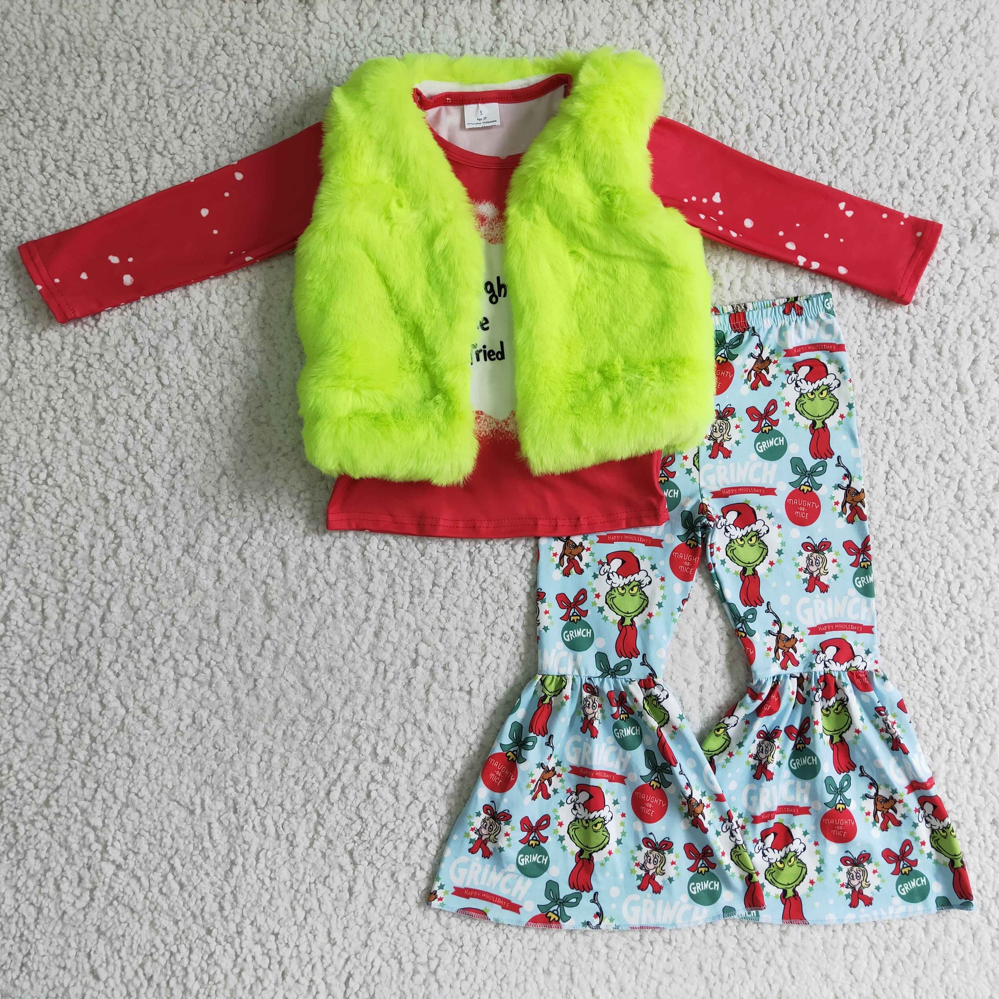 green fur vest red cartoon christmas outfits baby girl clothes