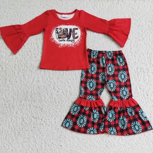 6 A7-28 toddler girl clothes girl red love jesus came down winter long sleeve set - promotion 2023.10.21
