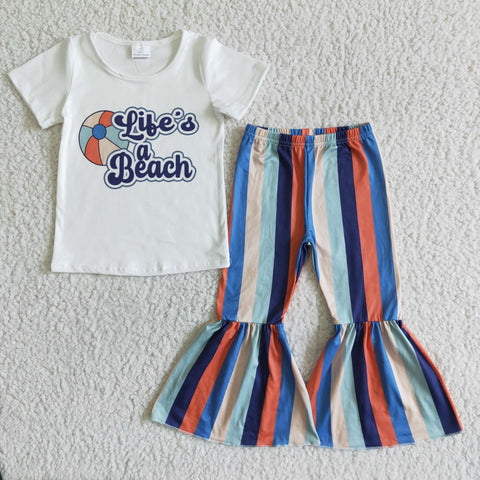 kids clothing beach colorful stripe short sleeve set