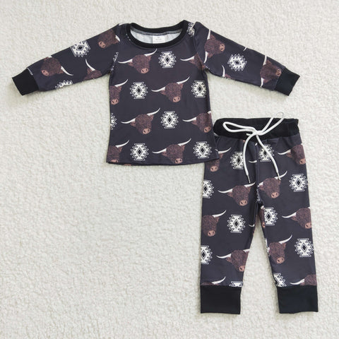 BLP0153 baby boy clothes black cow winter pajamas set