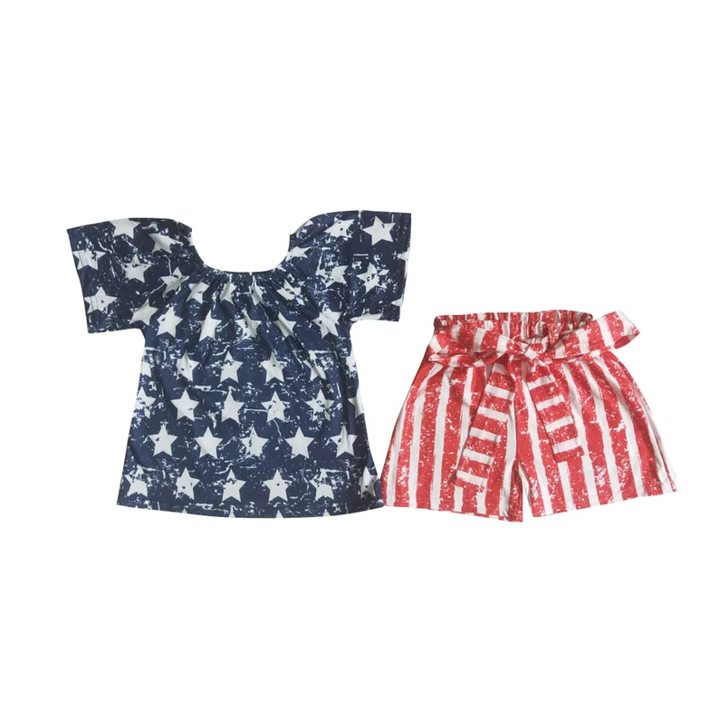 D13-29 girl clothes july 4th navy  star patriotic girl summer outfit