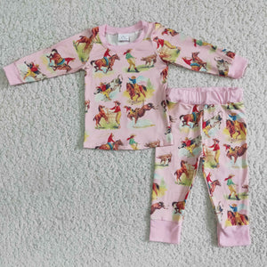 6 B9-20 girl clothes winter pink horse pajamas long sleeve set-promotion 2023.11.25