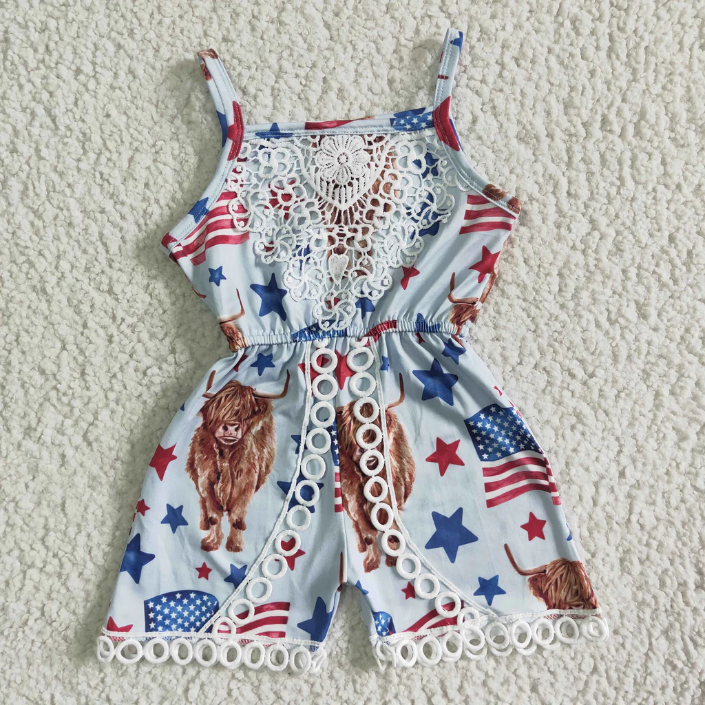 SR0053 toddler girl clothes 4th of July girl patriotic jumpsuit